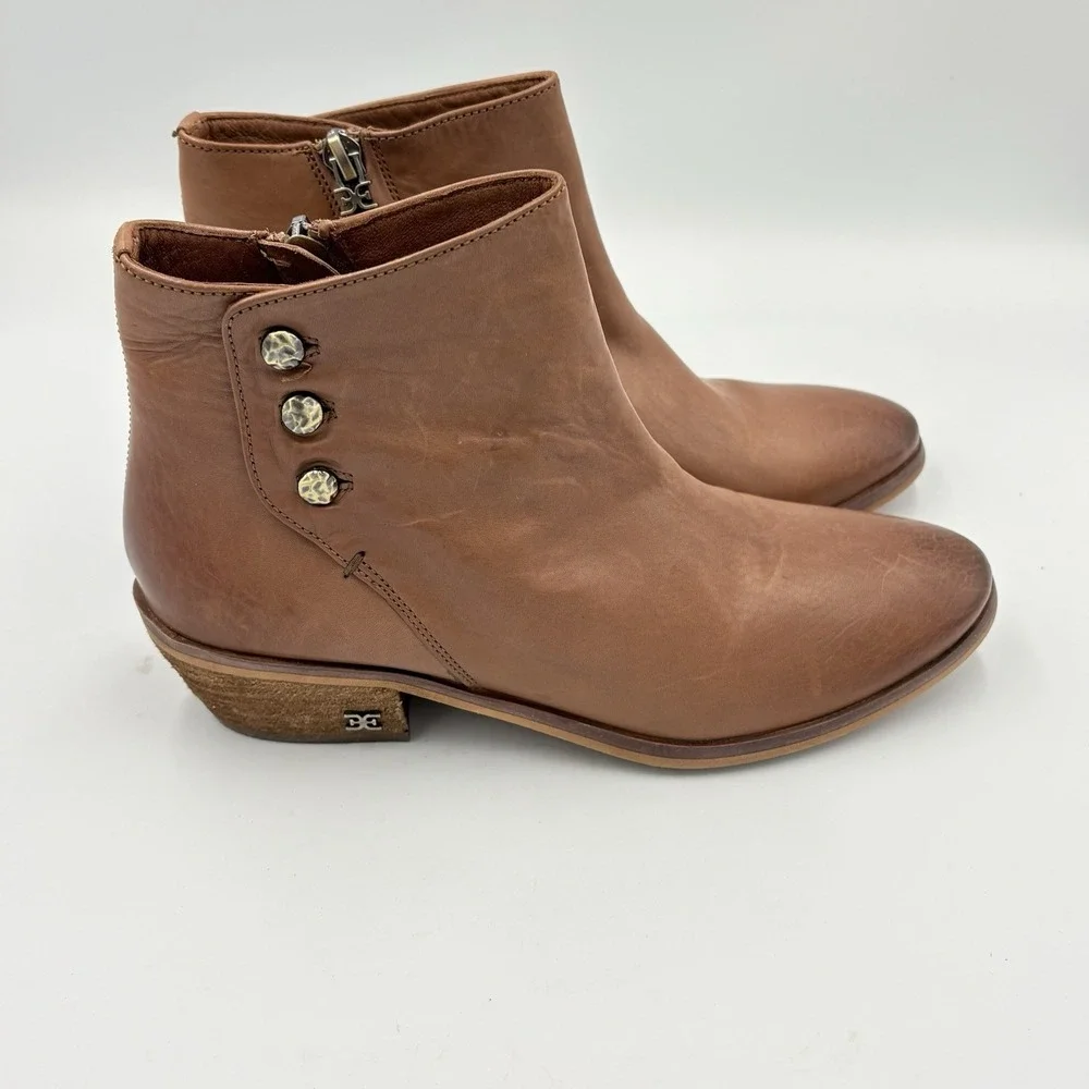 Sam Edelman Petty saddle brown leather ankle boots‎ size 5.5 side zip